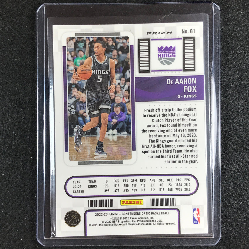 2022-23 Contenders Optic Deaaron Fox Season Ticket Gold Vinyl 1/1
