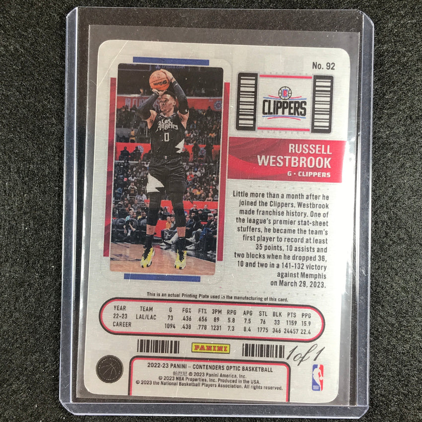 2022-23 Contenders Optic RUSSELL WESTBROOK Ticket Yellow Printing Plate 1/1