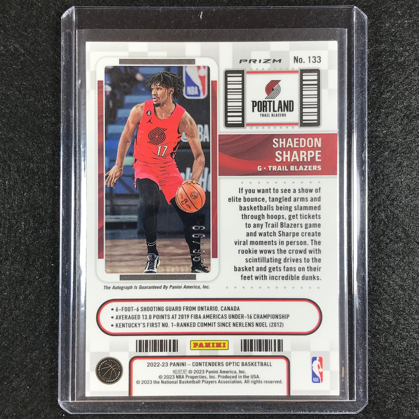 2022-23 Contenders Optic Shaedon Sharpe Rookie Ticket Auto Red 96/99