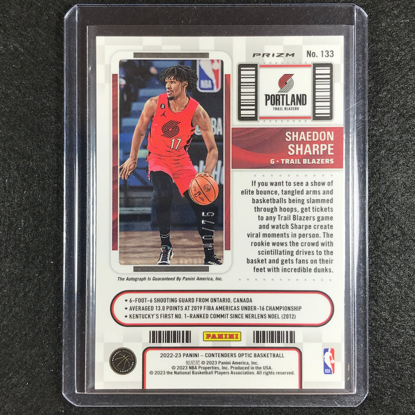 2022-23 Contenders Optic Shaedon Sharpe Rookie Ticket Auto Green 40/75