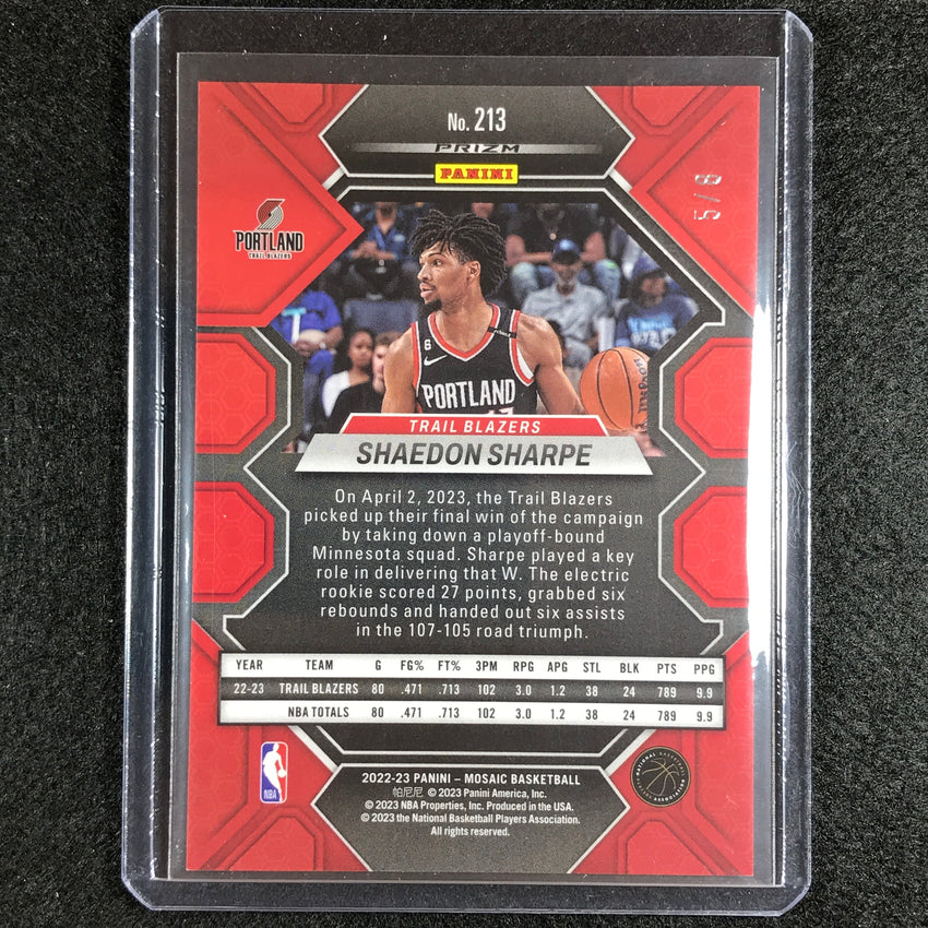 2022-23 Mosaic Shaedon Sharpe Rookie Choice Black Gold 5/8