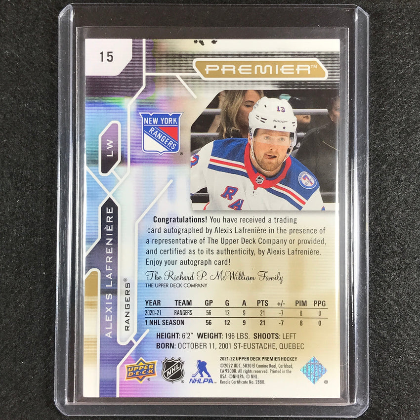 2021-22 Premier Nhl Alexis Lafreniere Veteran Base Auto Gold 17/25