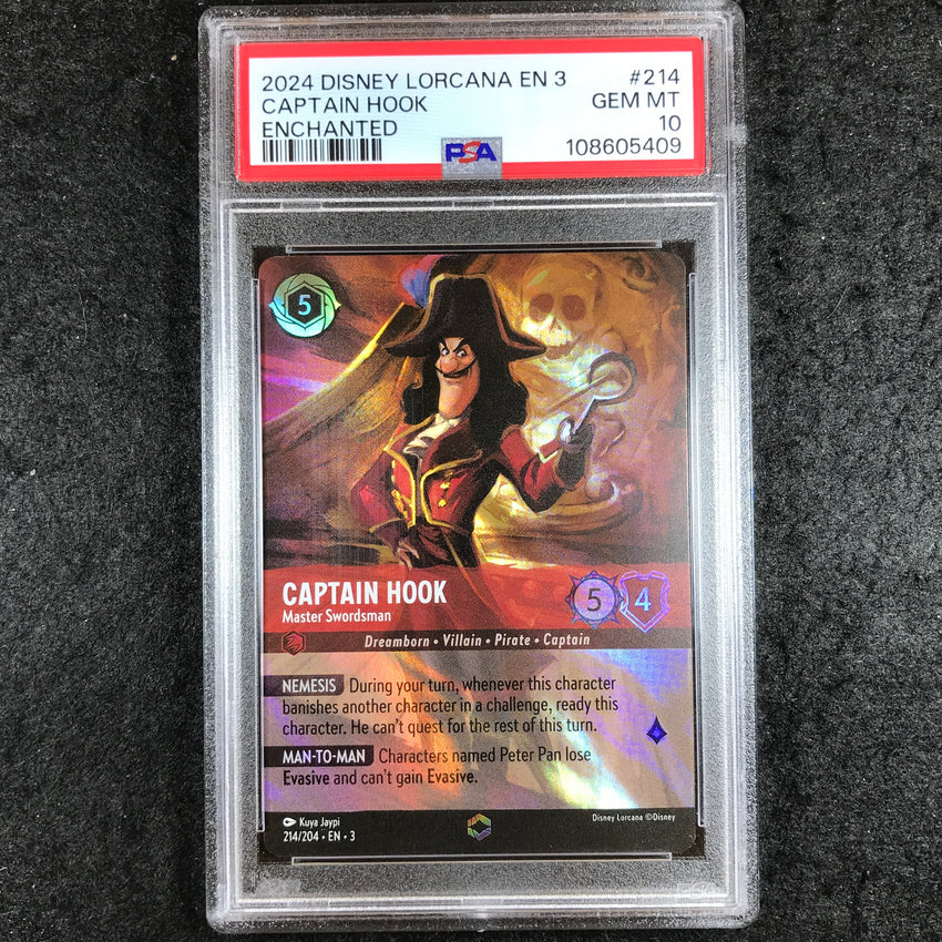 PSA 10 Captain Hook - 214/204 - Enchanted Lorcana Into the Inklands 409