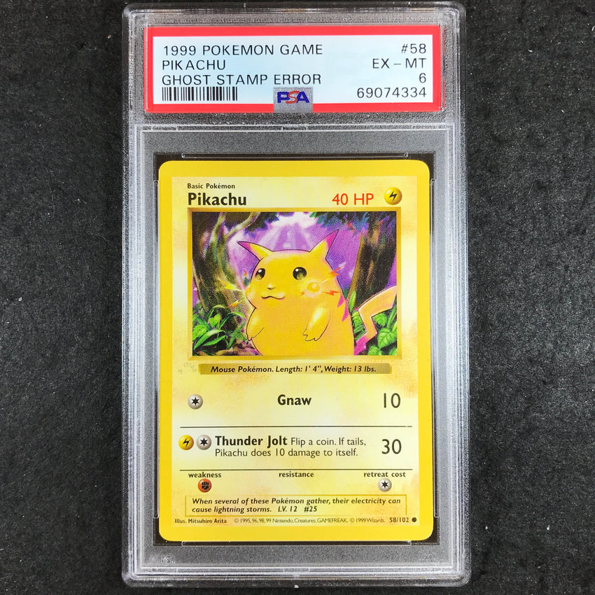 PSA 6 Pikachu - 58/102 - 1999 Pokemon Base Set GHOST STAMP Error 334