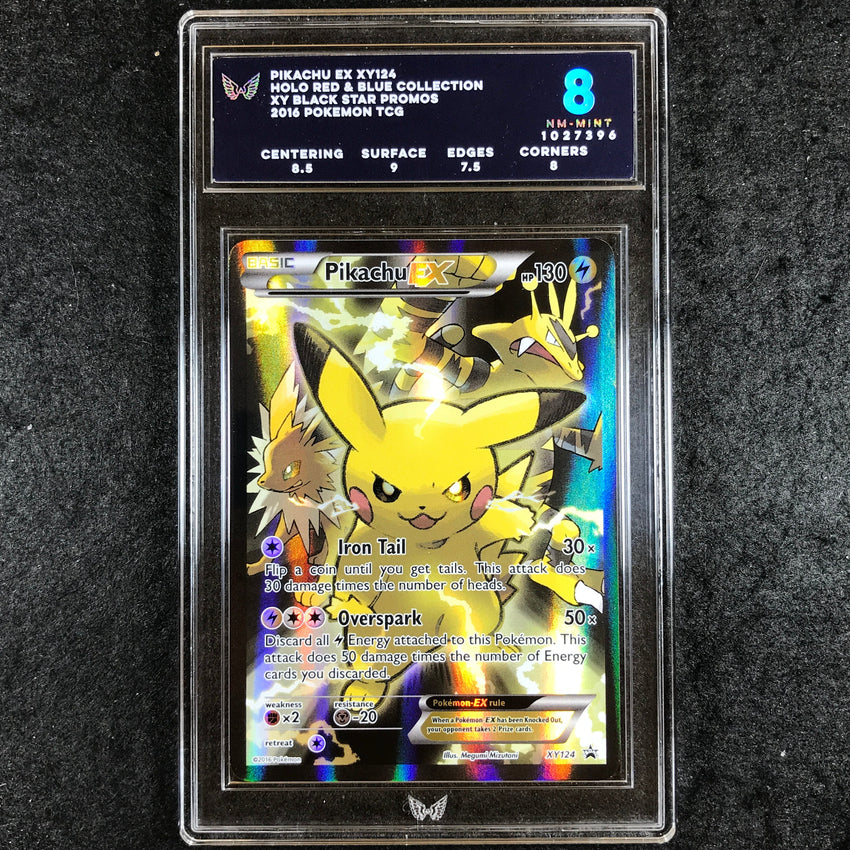 ARK Grading 8 Pikachu EX - XY124 - Full Art Red & Blue Collection Promo 396
