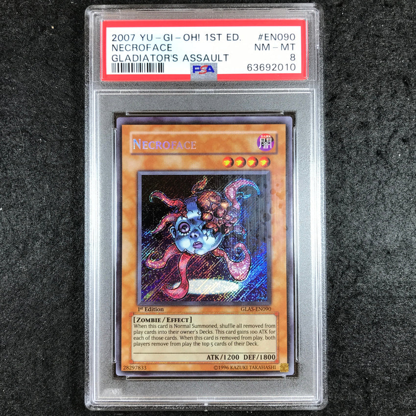PSA 8 Necroface - GLAS-EN090 - Secret Rare 1st Edition 010