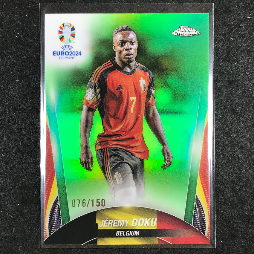2023-24 Topps Chrome UEFA Euro JEREMY DOKU Base Neon Green 76/150 #18