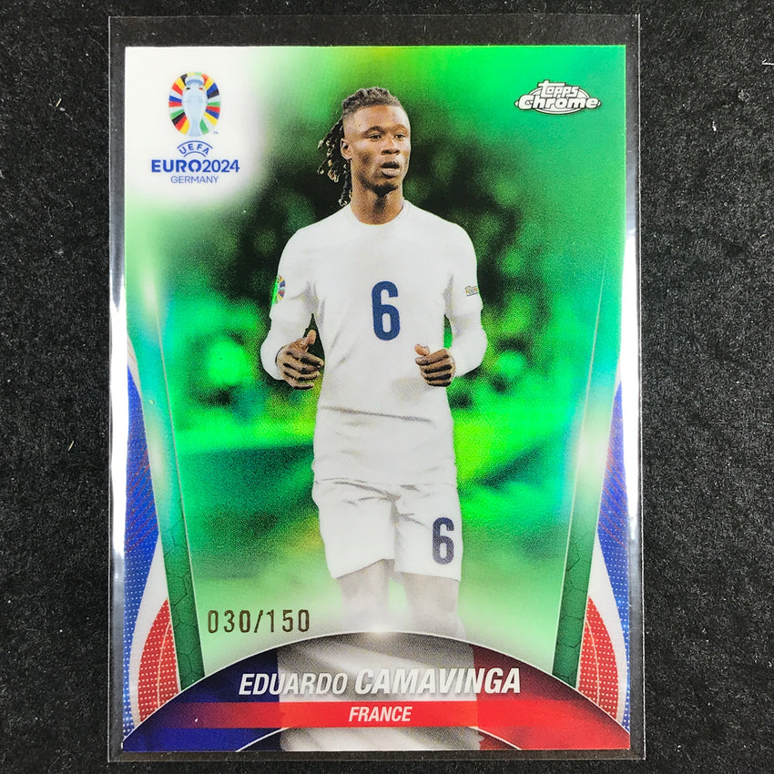 2023-24 Topps Chrome UEFA Euro EDUARDO CAMAVINGA Base Neon Green 30/150 #95