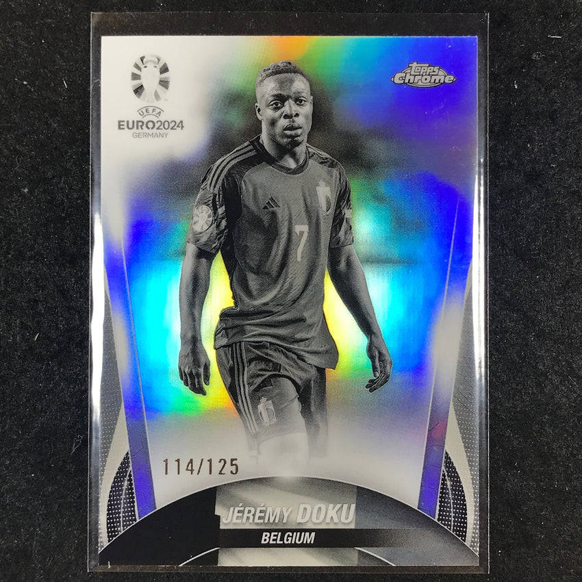 2023-24 Topps Chrome UEFA Euro JEREMY DOKU Base Black and White 114/125 #18