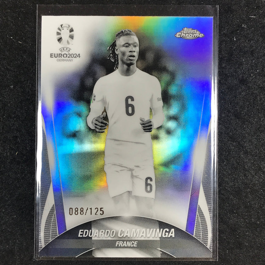 2023-24 Topps Chrome UEFA Euro EDUARDO CAMAVINGA Base Black and White 88/125 #95