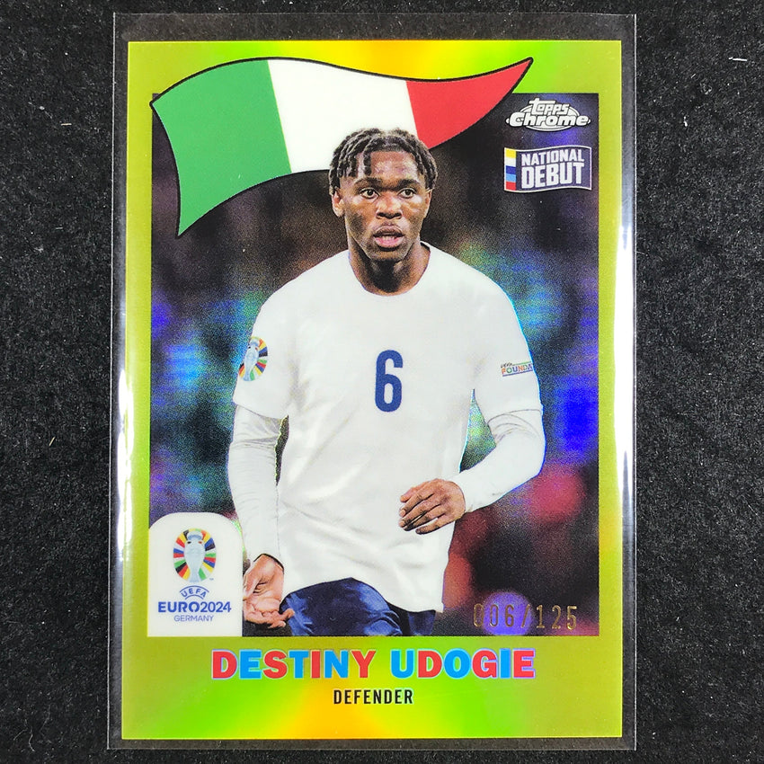 2023-24 Topps Chrome UEFA Euro DESTINY UDOGIE 1960 Topps Debut Yellow 6/125 #21
