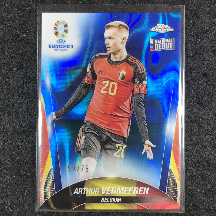 2023-24 Topps Chrome UEFA Euro ARTHUR VERMEEREN Base Debut Blue Lava 51/75 #24