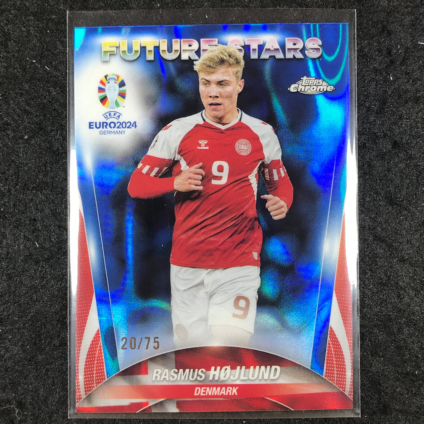 2023-24 Topps Chrome UEFA Euro RASMUS HOJLUND Future Stars Blue Lava 20/75 #119