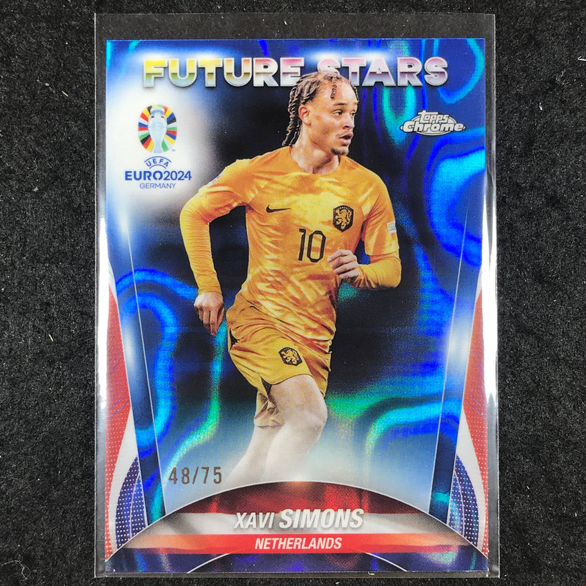 2023-24 Topps Chrome UEFA Euro XAVI SIMONS Future Stars Blue Lava 48/75 #142
