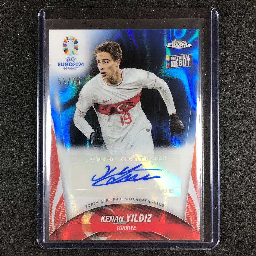 2023-24 Topps Chrome UEFA Euro KENAN YILDIZ Chrome Debut Auto Blue Lava 52/75