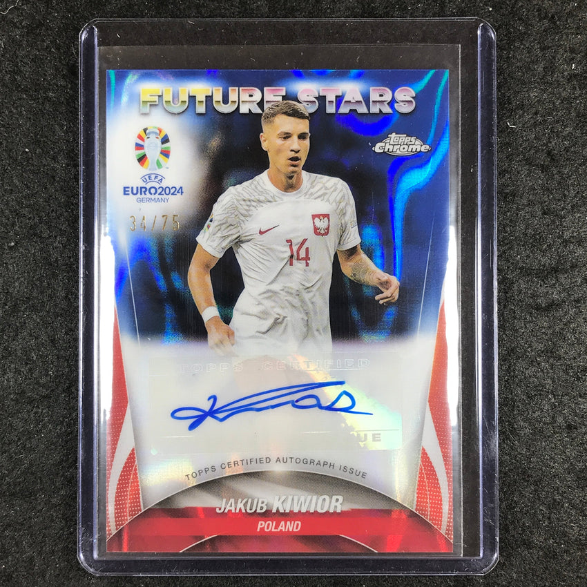2023-24 Topps Chrome UEFA Euro JAKUB KIWIOR Future Stars Auto Blue Lava 34/75