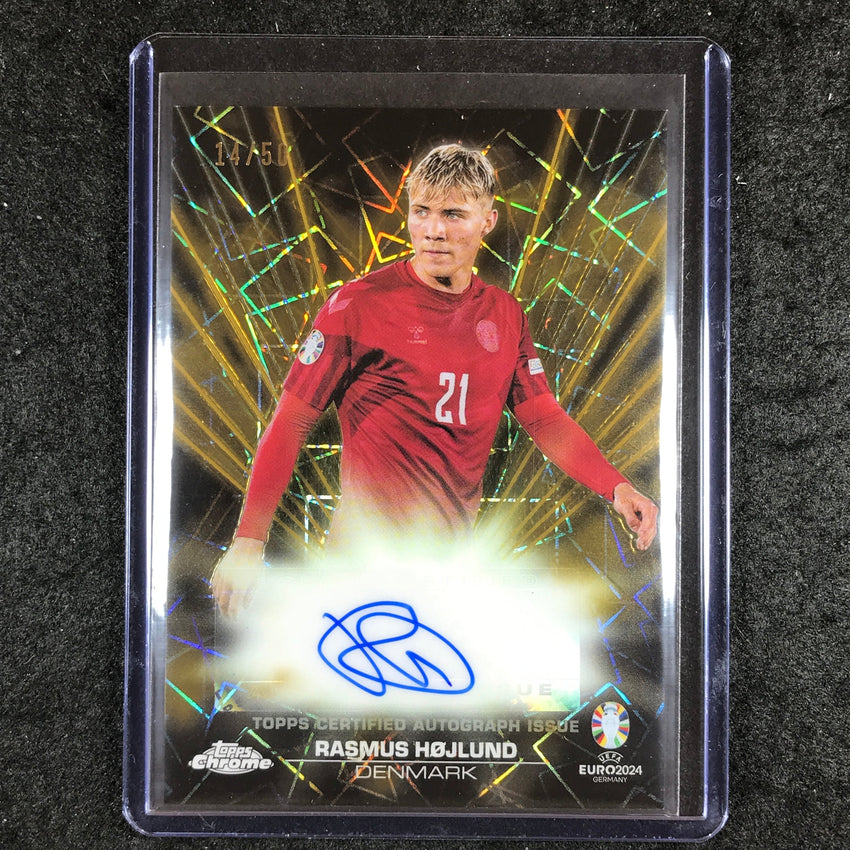 2023-24 Topps Chrome UEFA Euro RASMUS HOJLUND Black Lazer Auto Gold 14/50