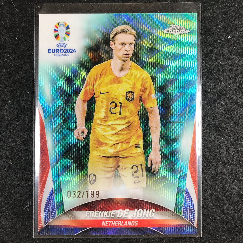 2023-24 Topps Chrome UEFA Euro FRENKIE DE JONG Base Aqua Wave 32/199 #19