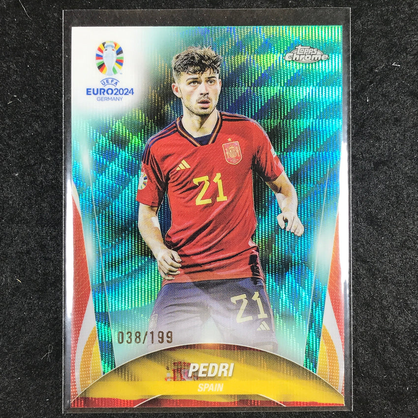 2023-24 Topps Chrome UEFA Euro PEDRI Base Aqua Wave 38/199 #26