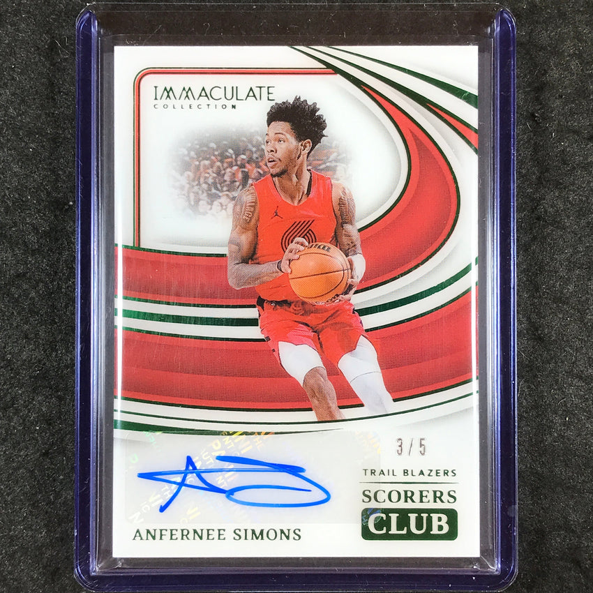 2023-24 Immaculate ANFERNEE SIMONS Scorers Club Signatures Auto Green 3/5
