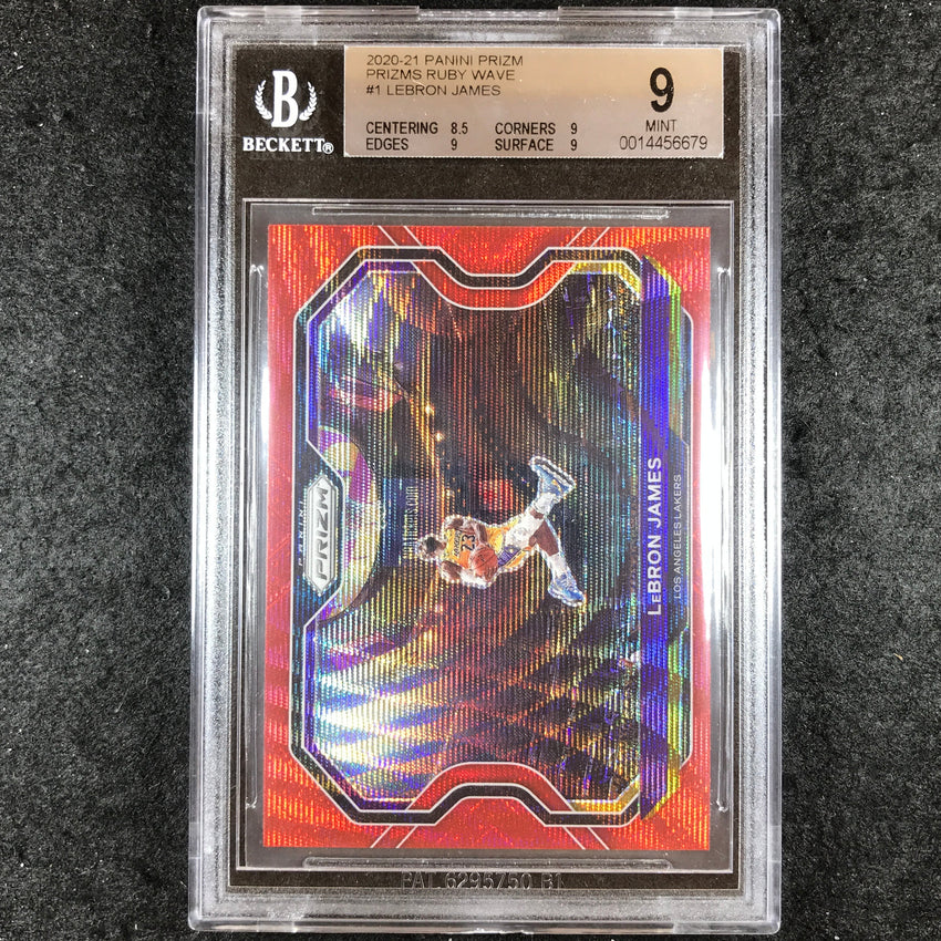 2020-21 Prizm LEBRON JAMES Prizms Ruby Wave #1 BGS 9 (679)