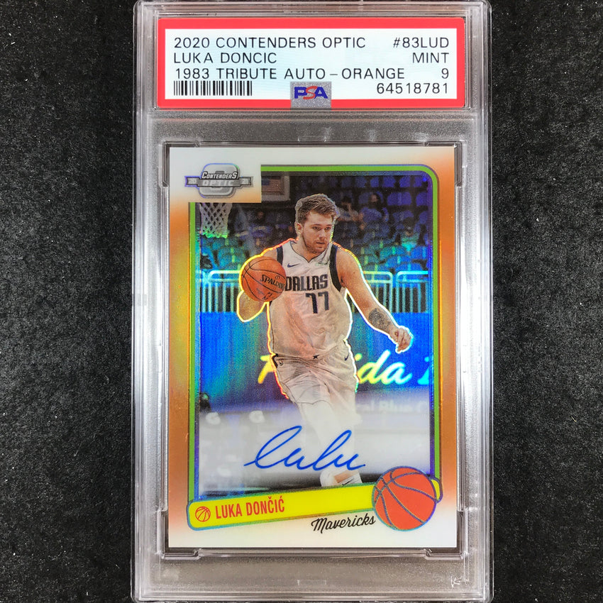 2020 Contenders Optic LUKA DONCIC 1983 Tribute Auto Orange 7/15 PSA 9 (781)