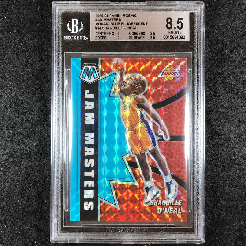 2020-21 Mosaic SHAQUILLE O'NEAL Jam Masters Blue Fluorescent 5/15 BGS 8.5 (083)