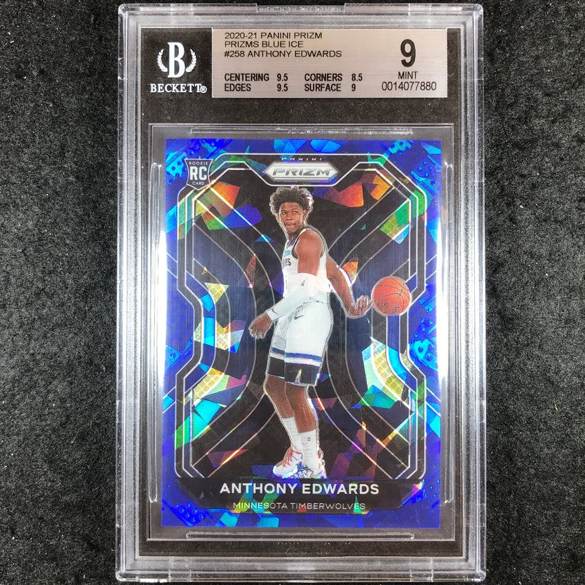 2020-21 Prizm ANTHONY EDWARDS Rookie Blue Cracked Ice 11/125 #258 BGS 9 (880)