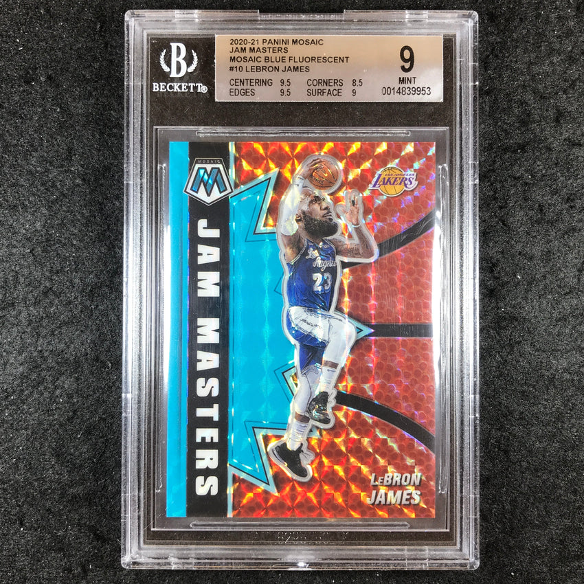 2021-21 Mosaic LEBRON JAMES Jam Masters Blue Fluorescent 2/15 #10 BGS 9 (953)