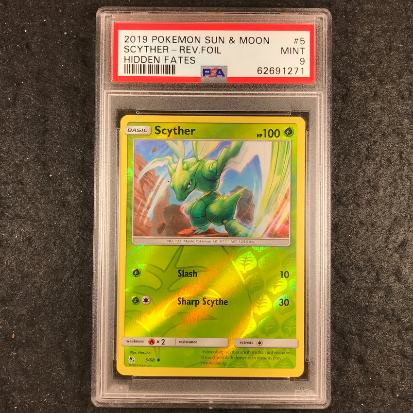 PSA 9 Scyther -  5/68 - Reverse Foil - Hidden Fates - 271