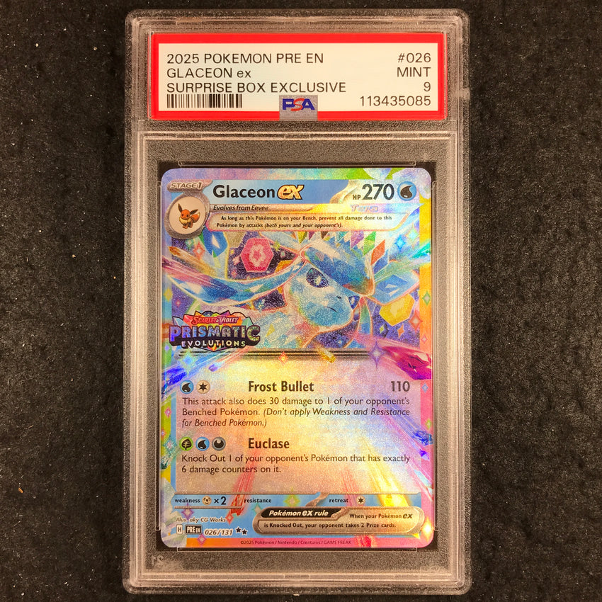 PSA 9 Glaceon ex - 026/131 -  - Prismatic Evolution Stamped Promo - 085
