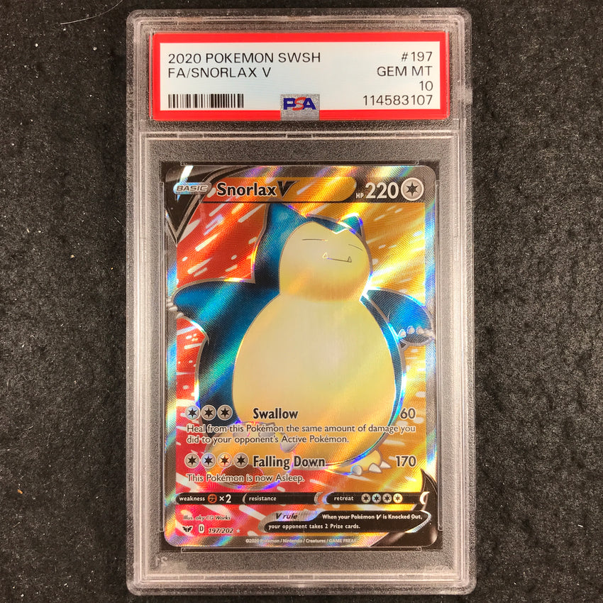 PSA 10 Snorlax V - 197/202 - Full Art - Sword & Shield Base Set - 107