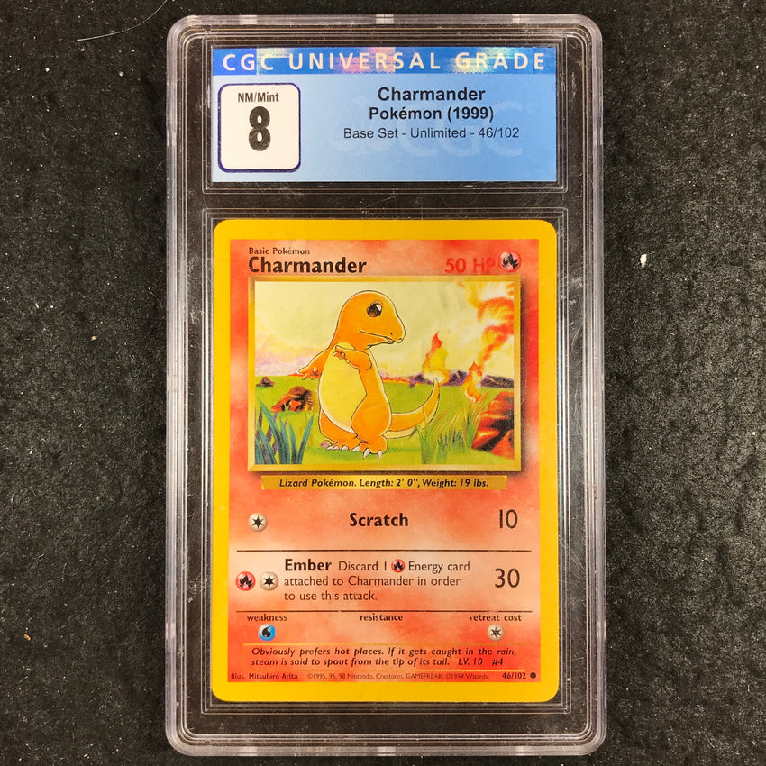 CGC 8 Charmander - 46/102 -  1999 Pokemon Base Set Unlimited - 017