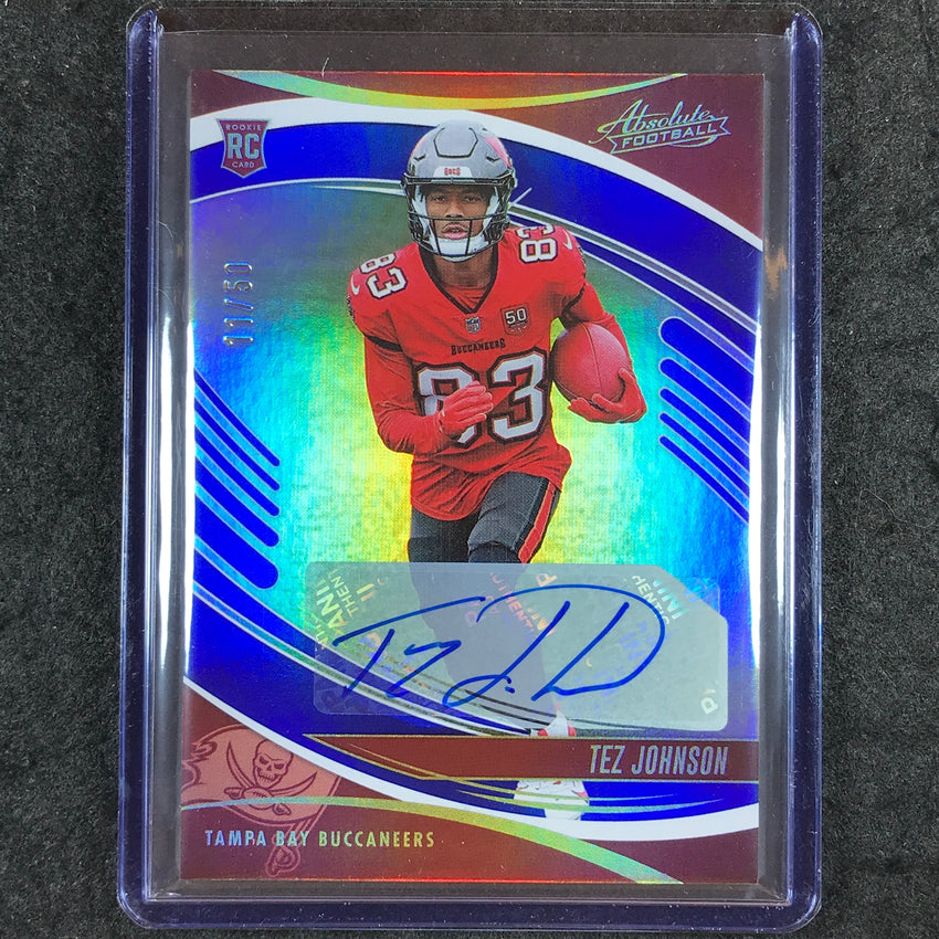 2025 Absolute Football TEZ JOHNSON Signature Rookies Auto Blue 11/50 #184