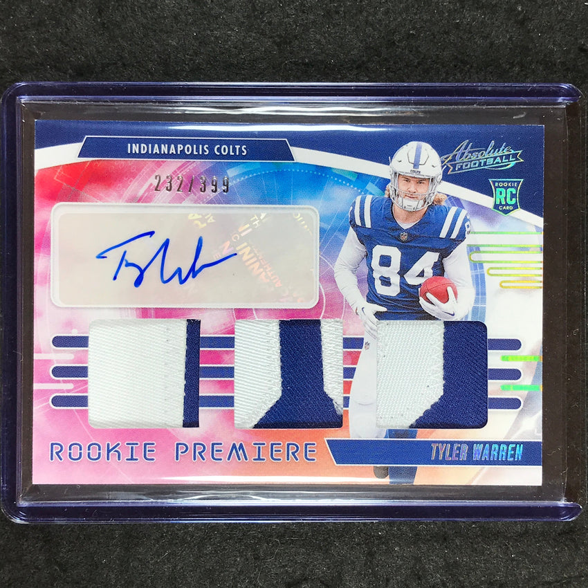 2025 Absolute Football TYLER WARREN Rookie Premiere Materials Patch Auto 232/399