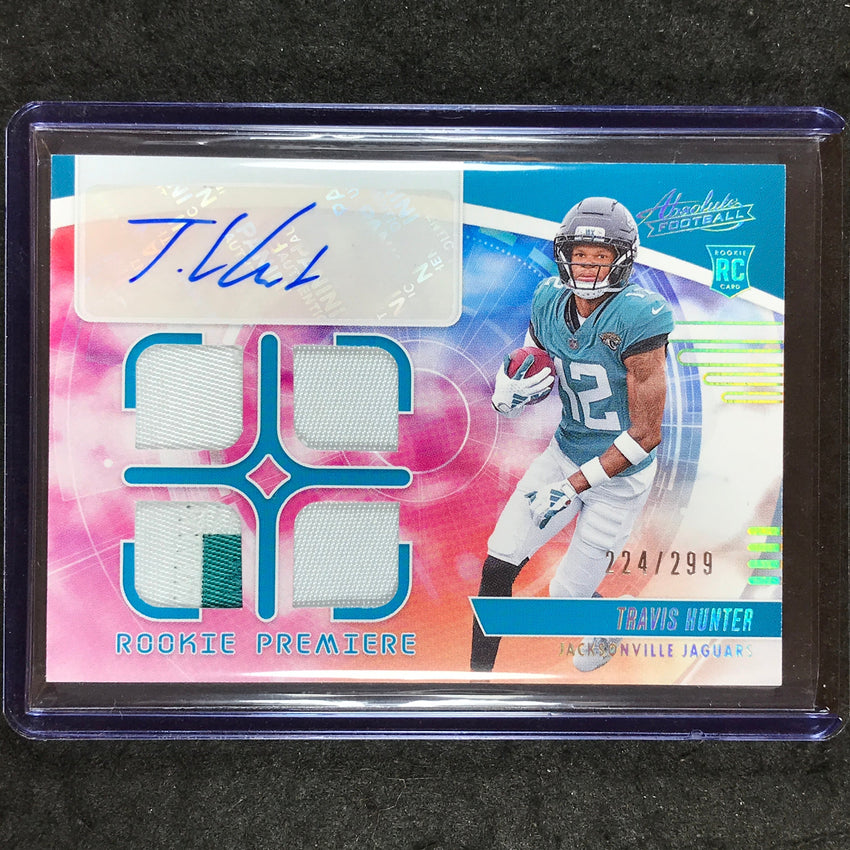 2025 Absolute TRAVIS HUNTER Rookie Premiere Materials Quad Patch Auto 224/299