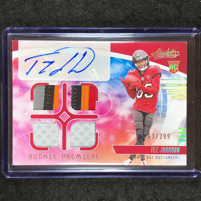 2025 Absolute TEZ JOHNSON Rookie Premiere Materials Quad Patch Auto 263/299