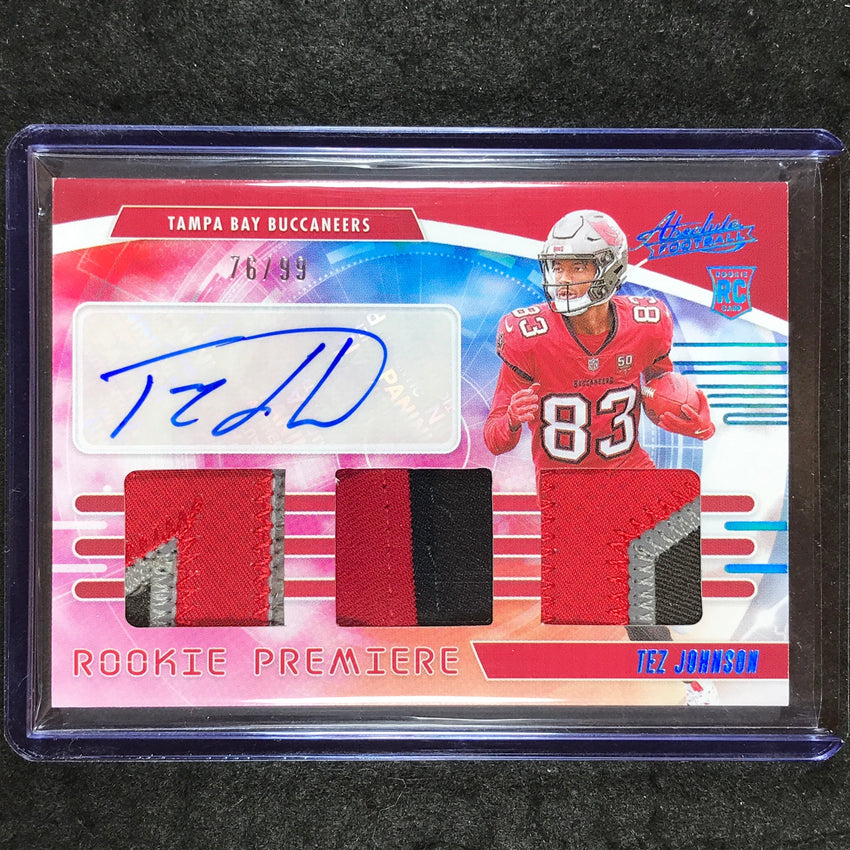 2025 Absolute TEZ JOHNSON Rookie Premiere Materials Triple Patch Auto 75/99