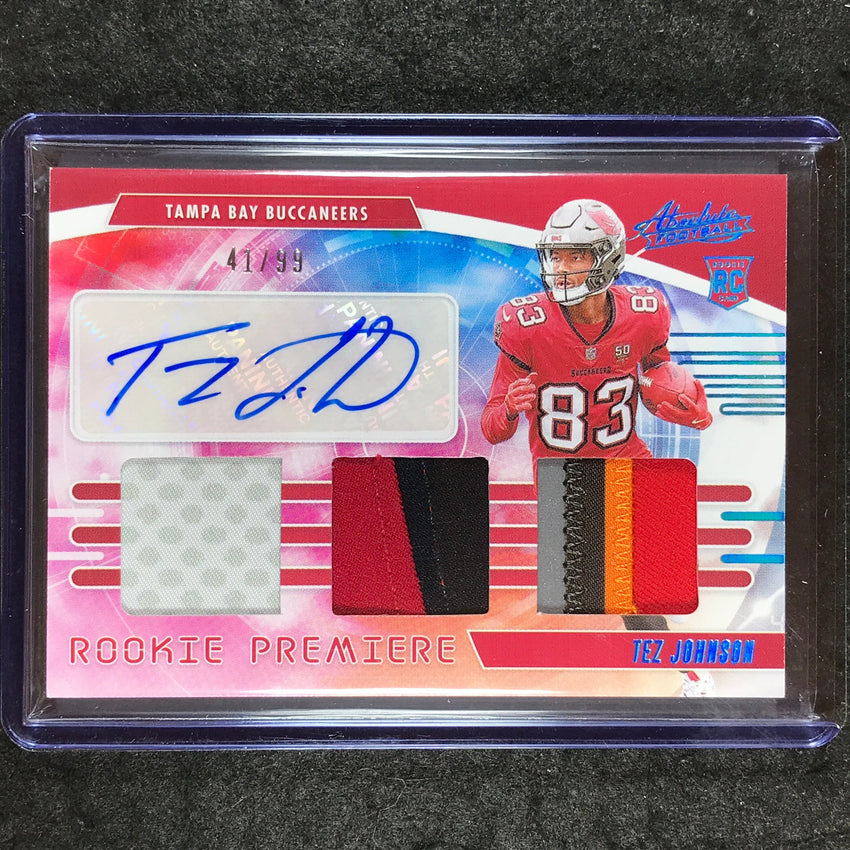2025 Absolute TEZ JOHNSON Rookie Premiere Materials Triple Patch Auto 41/99