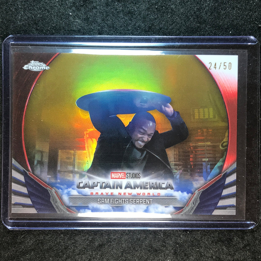 2025 Topps Chrome Marvel Studios SAM FIGHTS SERPENT Brave New World Gold 24/50