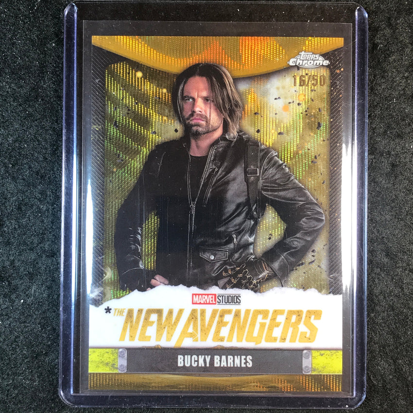 2025 Topps Chrome Marvel Studios BUCKY BARNES New Avengers Logo Var Gold 16/50