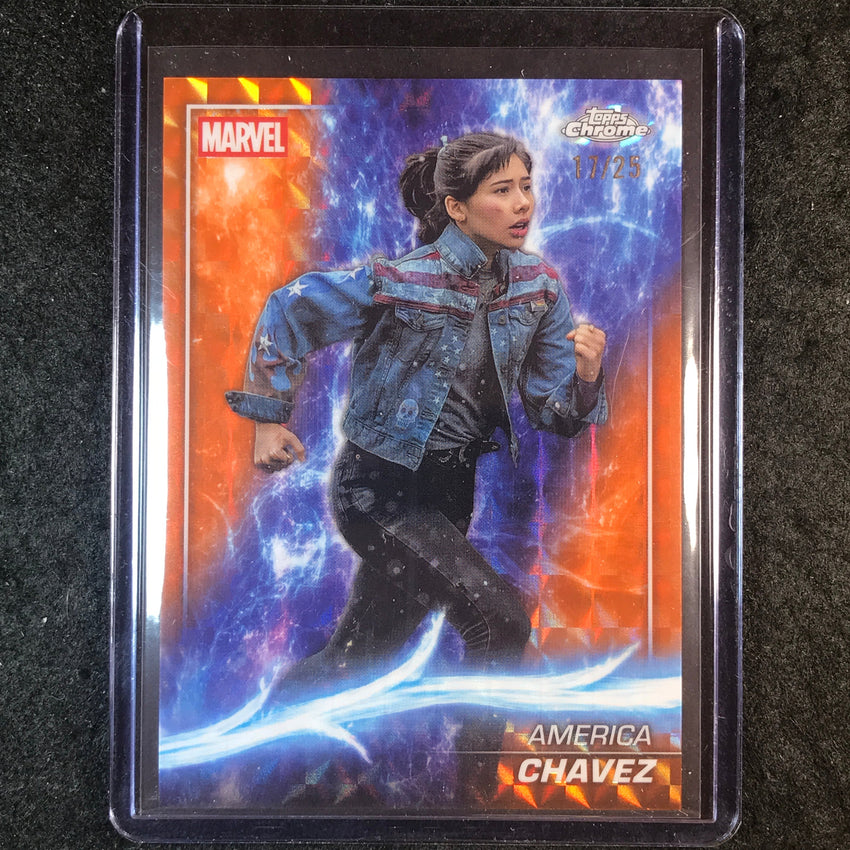 2025 Topps Chrome Marvel Studios AMERICA CHAVEZ Base Orange Geometric 17/25 #131