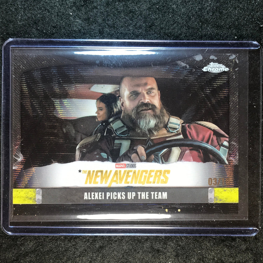 2025 Topps Chrome Marvel Studios ALEXEI New Avengers Logo Var Black 3/10