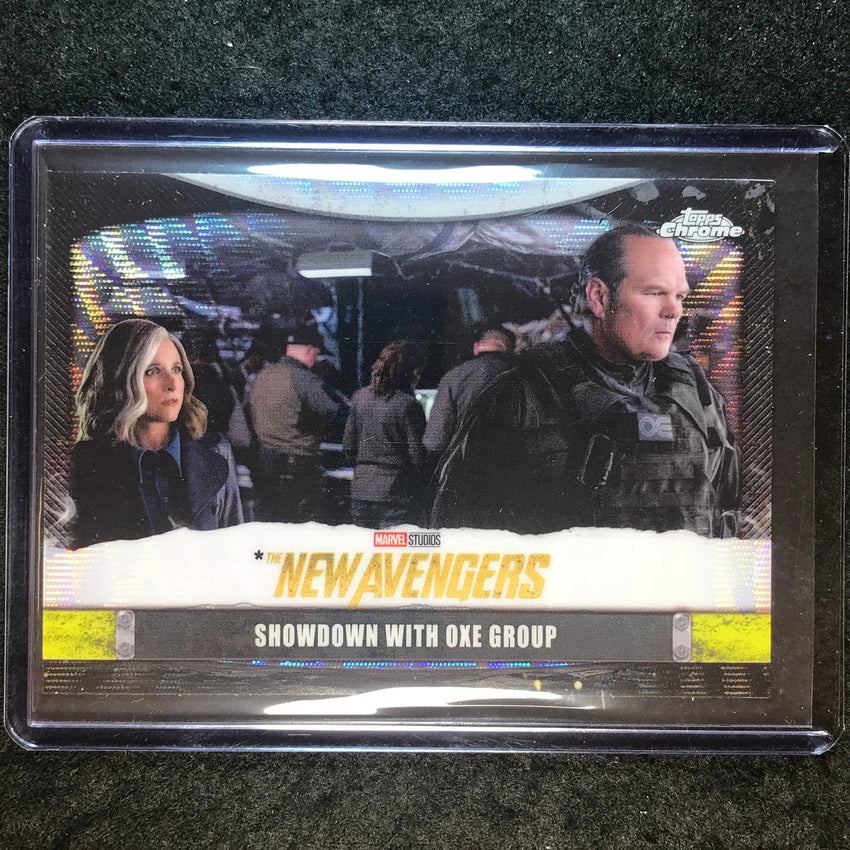 2025 Topps Chrome Marvel Studios SHOWDOWN WITH OXE New Avengers Logo Var SP #18