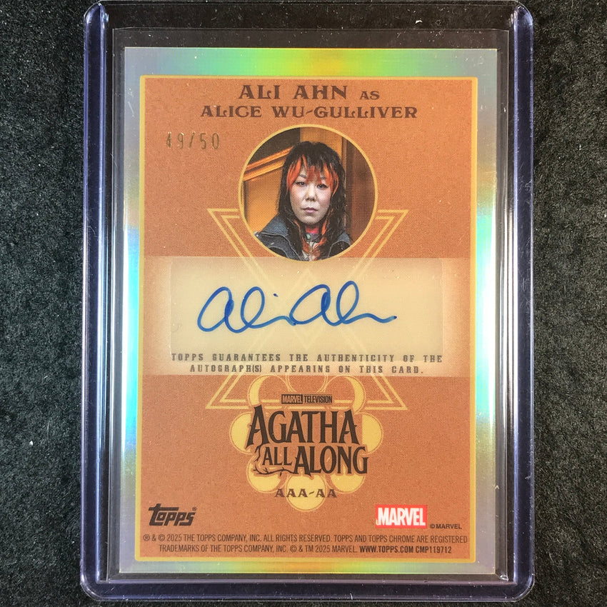2025 Topps Chrome Marvel Studios ALI AHN WU-GULLIVER Agatha All Along Auto 49/50