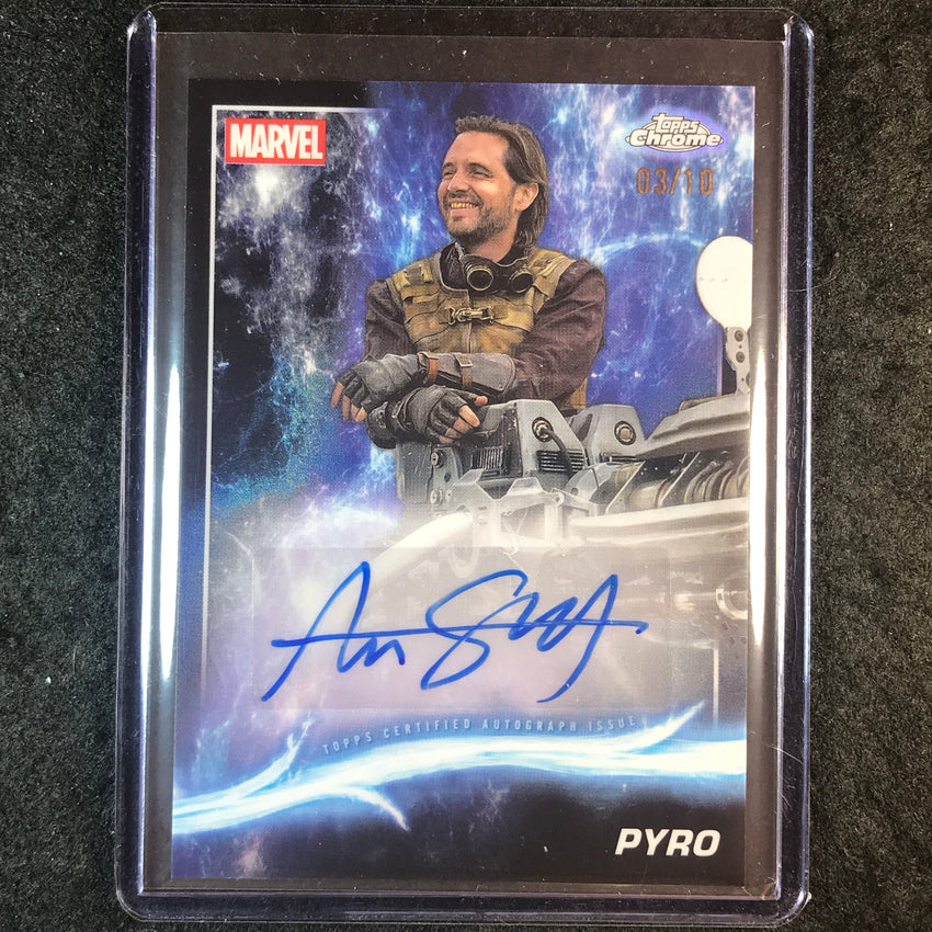 2025 Topps Chrome Marvel Studios AARON STANFORD AS PYRO Autograph Black 3/10