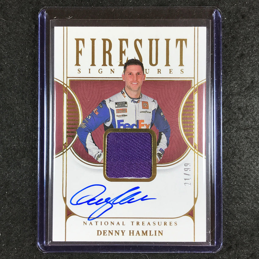 2023 National Treasures Racing DENNY HAMLIN Firesuit Signatures Auto 21/99