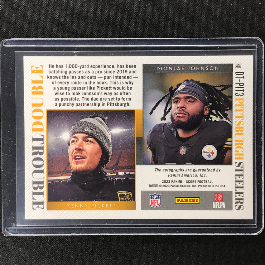2023 Score Kenny Pickett Diontae Johnson Double Trouble Dual Auto Base 58/100