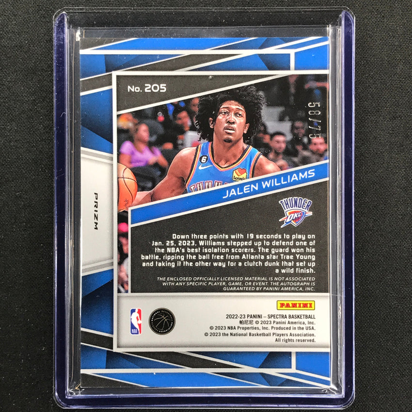 2022-23 Spectra Jalen Williams Rookie Jersey Auto Supernova 58/75