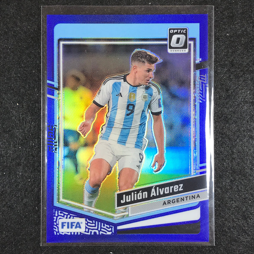 2023-24 Donruss Soccer JULIAN ALVAREZ Optic Blue 86/99 No. 5